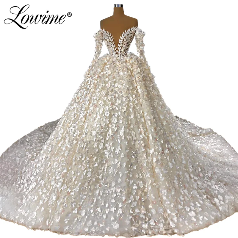 

Dubai Design Pearls Beading Wedding Dresses Robe De Mariée Illusion Wedding Gowns Muslim Middle East Bridal Gown Bride Dresses