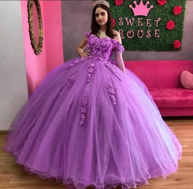 Charmoso vestido de baile de tule com coração, princesa, vestidos para festa 15, ombro à mostra, apliques, vestidos de aniversário