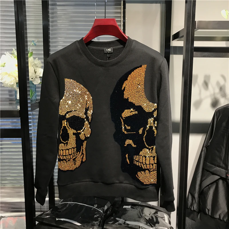 

Original Design Hot Diamond Men's Hoodie Plus Velvet Cotton Pullover European Style Long Sleeve Trend Autumn And Winter