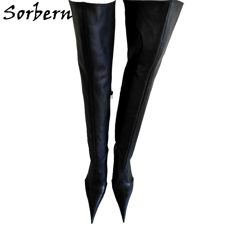 

Sorbern Custom Genuine Leather Boots Women Over The Knee Pointed Toe 10Cm High Heel Stilettos Cow Leather Thick Thigh Boots