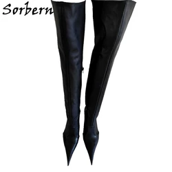 Sorbern Custom Genuine Leather Boots Women Over The Knee Pointed Toe 10Cm High Heel Stilettos Cow Leather Thick Thigh Boots