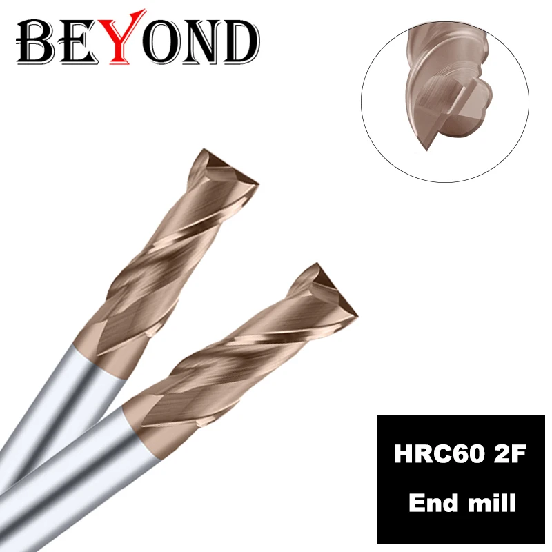 BEYOND CNC Carbide End-Mill HRC60 2F Tungstênio Aço Fresa Ferramentas Para Madeira Machine Center Mills Corte