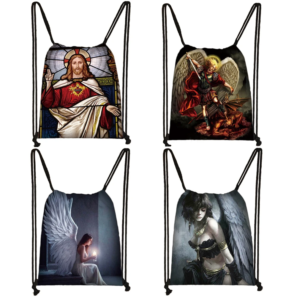 

Vintage Jesus / Angel Print Drawstring Bag Women Men Backpack Fashion Storage Bag Teenager Boys Girls Daypack Bookbag Gift