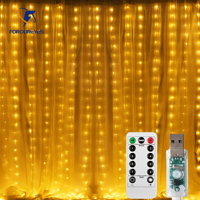 

8 Modes Window String Lights Christmas Decoration Curtain Lights 3*3m 300leds USB 5V Remote Festoon Led Light