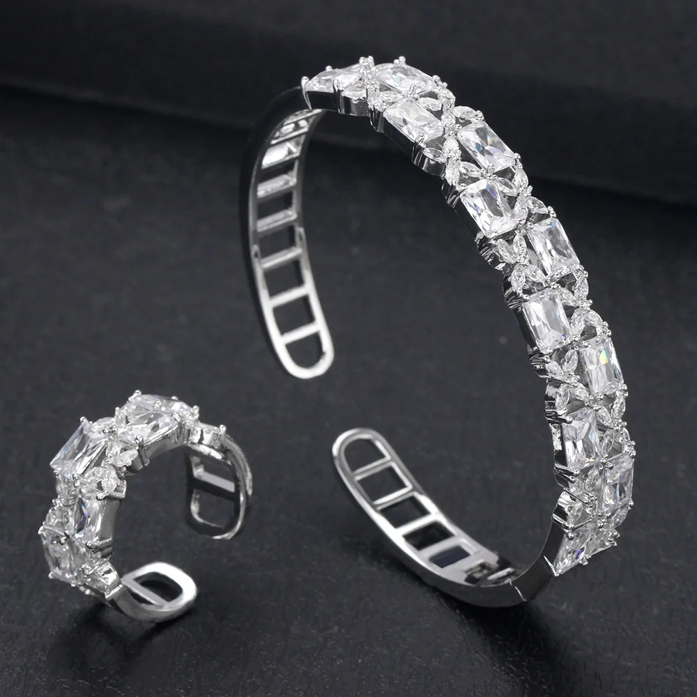 

New Arrivals Women Bangle Ring Set Cubic Zirconia Colorful Stones Bridal Jewelry Sets For Wedding Engagement Birthday Gift