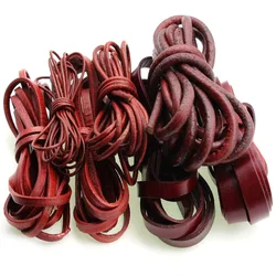 2M Retro Red Brown Flat Round Genuine Cow Leather Cord Bracelet Necklace Findings Leather Rope String for DIY Jewelry Making