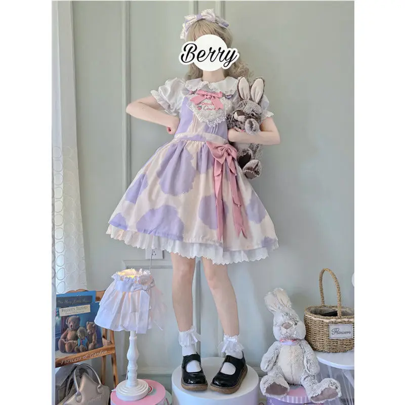 Lolita Jsk Cow Print Purple Color Cake Lolita Dress Sweet Tea Party Daily Suspender Japanese Kawaii Cute Girl Lolita dress