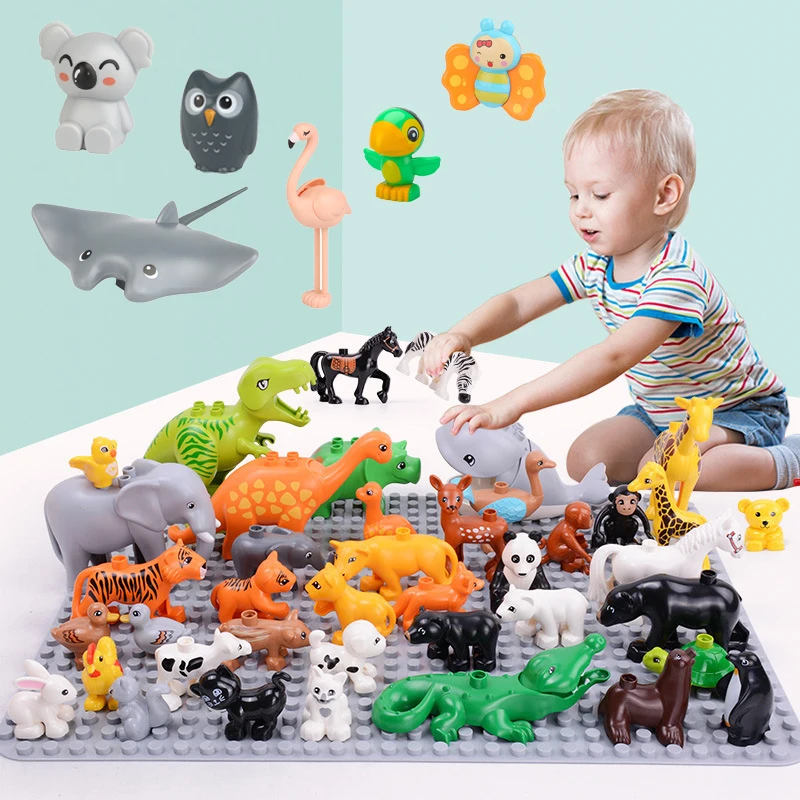 Zoo Tier Große Größe Bausteine Ziegel Teile Zubehör Interessant Baby Montessori Bildungs Montieren Spielzeug Für Kinder Geschenk