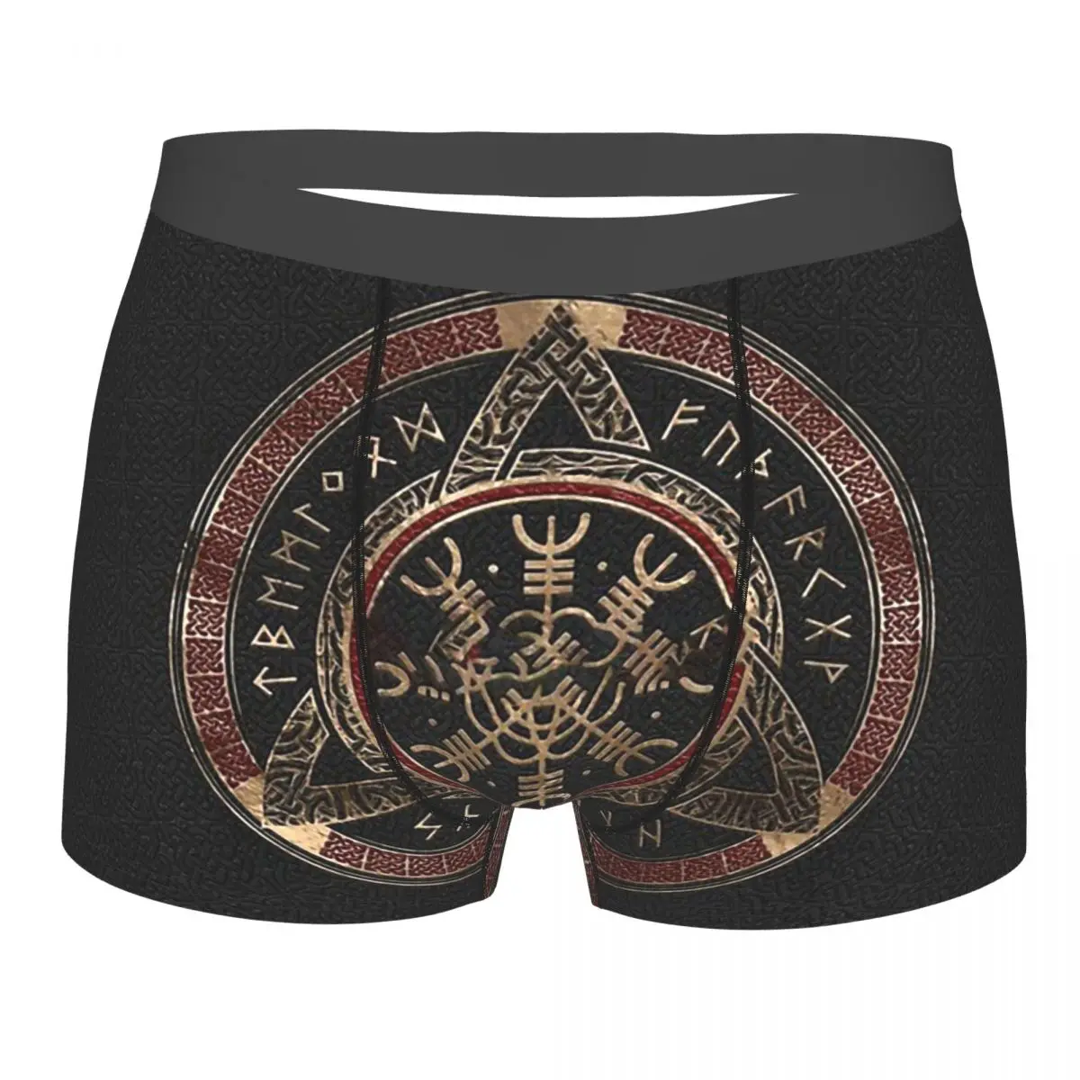 Vikings Underpants Cotton Panties Man Underwear Sexy The Helm Of Awe Black And Red Leather And Gold Shorts Briefs