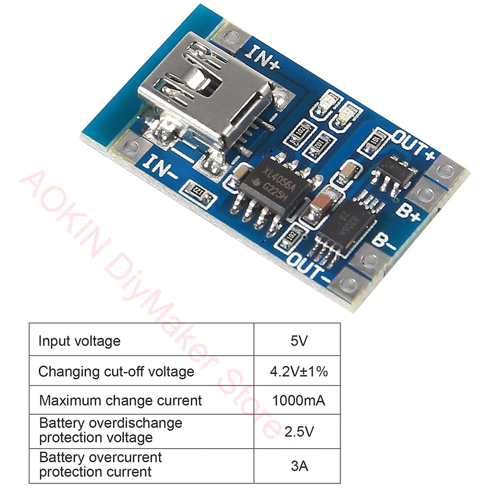 1PCS 5V 1A Micro USB 18650 type-c Lithium Battery Charging Board Charger Module+Protection Dual Functions TP4056 18650