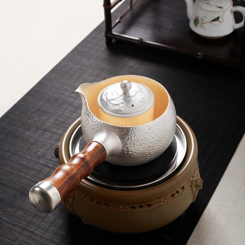 Silver Inlaid And Gilded Silver Tea Maker Tea Pot Side Handle Silver Pot Tea Separator Silver Teapot Public Cup Kung Fu Tea Set