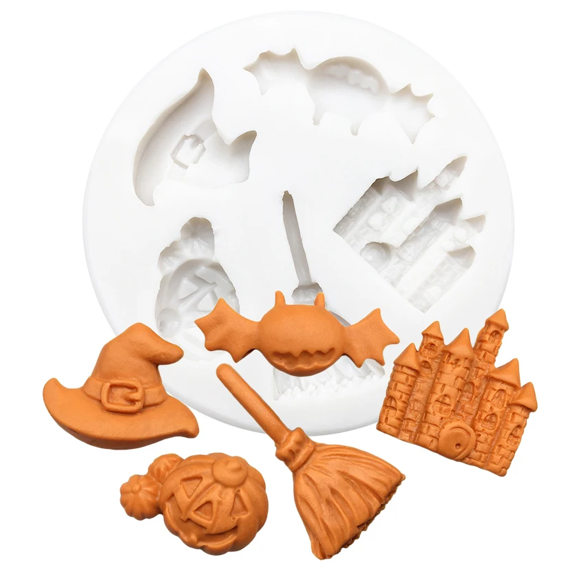 

Halloween Broom Bat Jack-O'-Lantern Silicone Sugarcraft Mold Resin Tools Cupcake Baking Mould Fondant Cake Decorating Tools