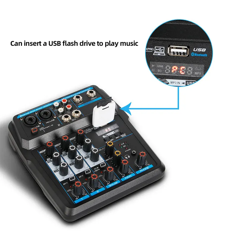 

U4 Bluetooth Sound Card USB Recording And Playback 4-Channel Hall Room Reverberation Effect Recording Live Computer Mixer