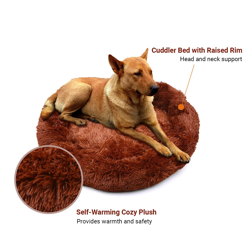 4XL Soft Pet Dog Bed Round Washable Long Plush Dog Cushion House Cat Bed Velvet Mats Sofa Bed for Small large Dog Basket Pet Bed