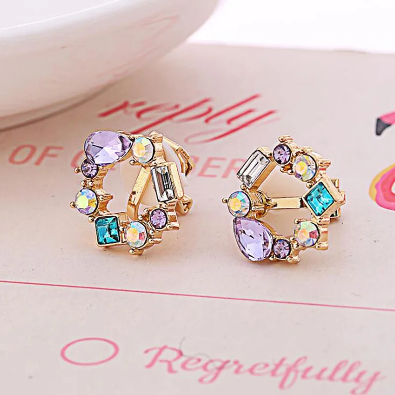 WENHQ Rhinestone Crystal Clip on Earrings Fashion Jewelry No Pierced Earrings Party Birthday Elegant Statement Ear Clip New 2021