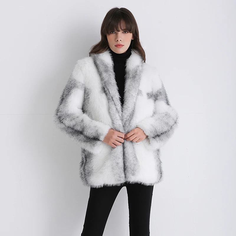 2021 women\'s fur coat new autumn and winter long-sleeved coat colorful cross mink loose fur coat