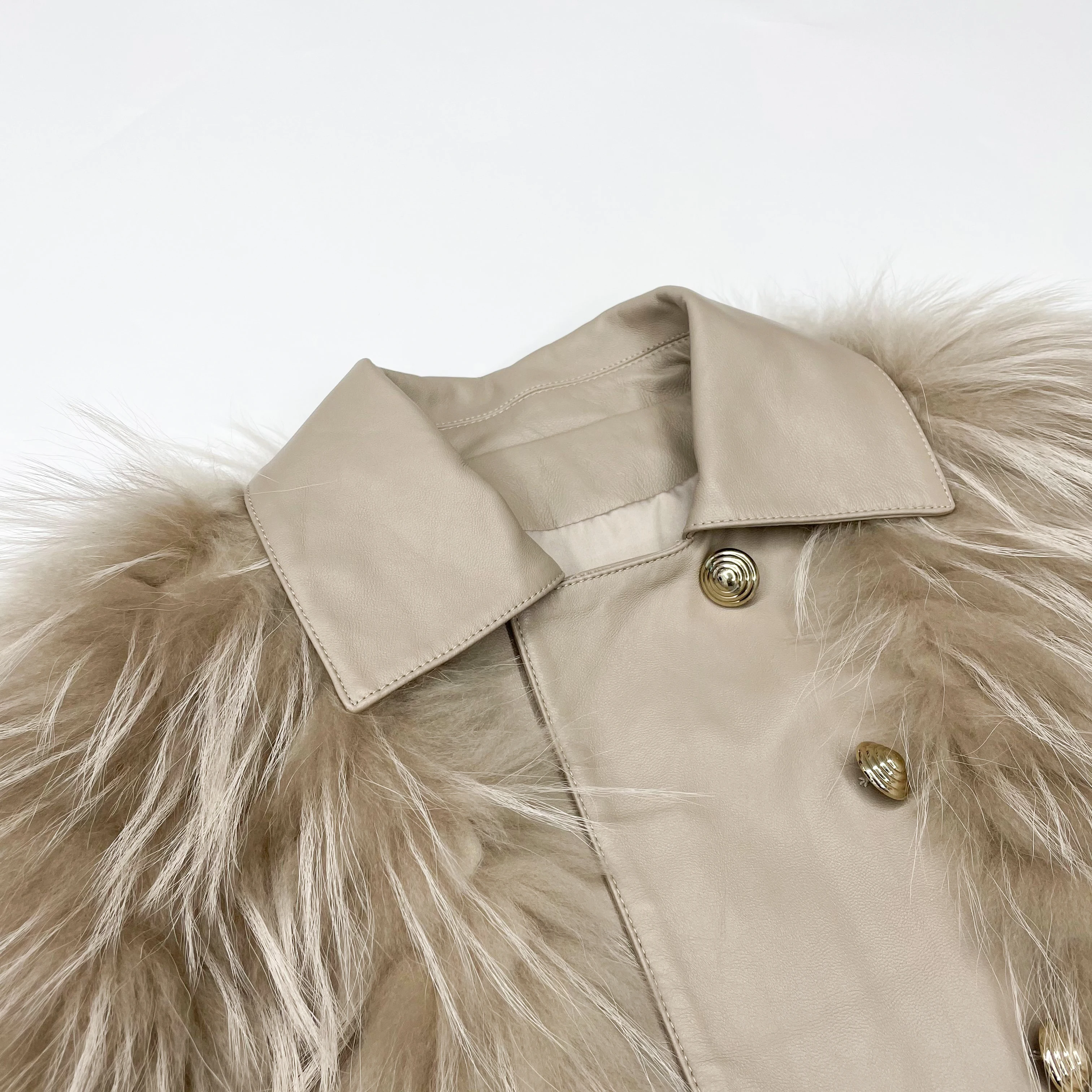 Women Solid Raccoon Fur Jacket High Quality Double Breasted Raccoon Fur Jacket Single Button Warm Cool Style Coat