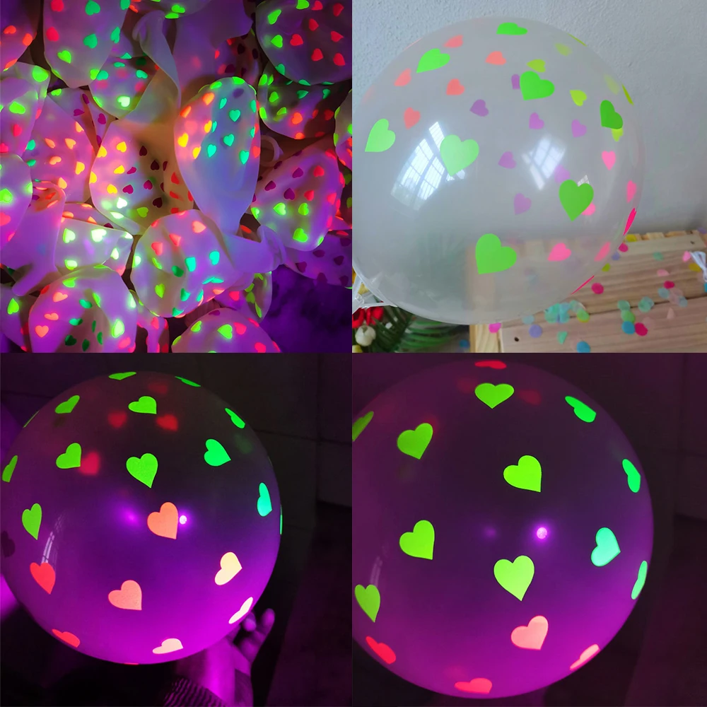 10pcs 10/12inch Fluorescent Transparent Latex Balloons Luminous Heart Wave Dot Neon Wedding Party Balls Happy Birthday Kids Toys