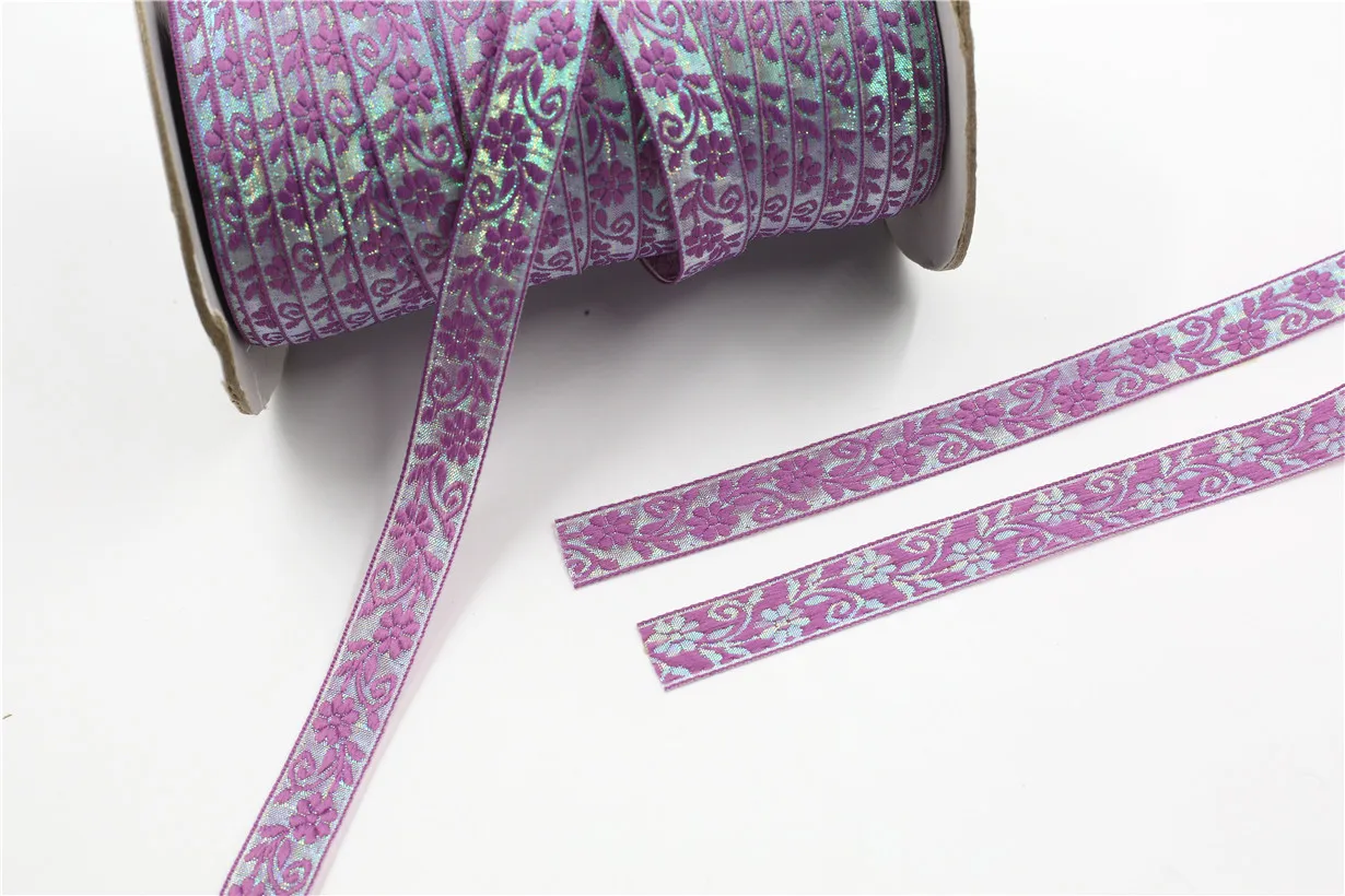 5 Yards 15 MM Shinning Floral Embroidery Jacquard Ribbon Lace Trim DIY Clothes Ornament Bag Wedding Decorate Accessories