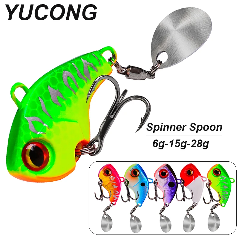 Yucong 1pc Löffel Spinner 6-15-28g Jig Angel köder Vib harten Köder mit rotierenden Pailletten Troll ing harten Wobbler sinkenden Leurre Cebos