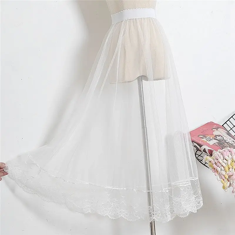 Mesh Skirts Women Summer Sexy Decoration Retro Simple Ins Party Solid Color Lace Popular Basic Clothing Princess Elegant Faldas