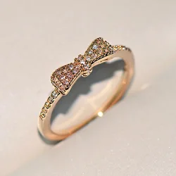 2021 NEW Cute Gold Bowknot Bow Rings S925 Silver with Zircon Stone for Women Fashion Wedding Engagement Jewelry Drop Shipping