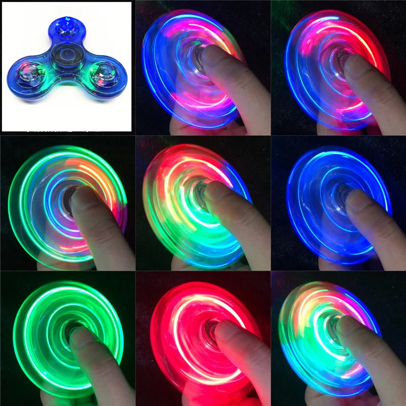 Kristall leuchtendes LED-Licht Fidget Spinner Hand Top Spinner Glow in Dark EDC Stress Relief Toys Kinetisches Gyroskop für Kinder