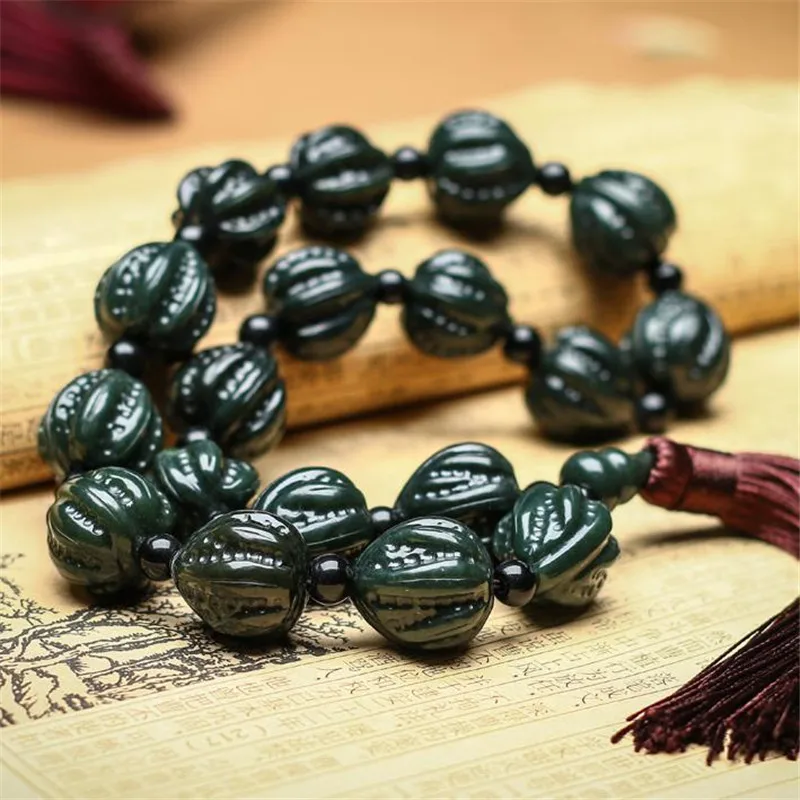 Hetian-Cadena de jade y nogal Natural para hombre y mujer, accesorios de jade wenwan, colgante de coche de diamante, zafiro