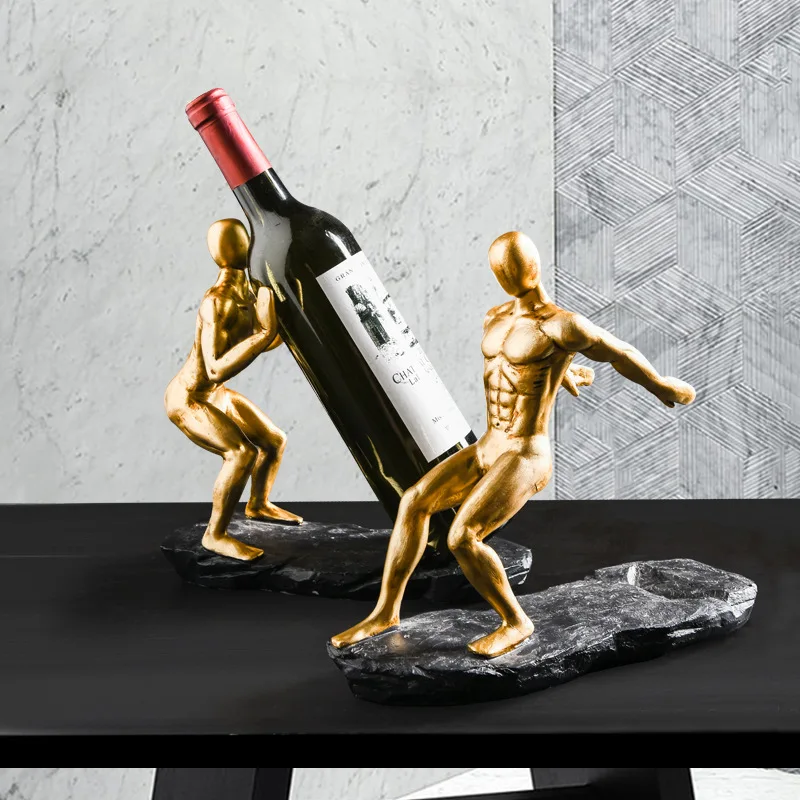 Creative Resin Small Gold Man Wine Rack Sculpture Ornaments Home Living Room Entrance Wine Cabinet Decor Stairs Bookend Crafts