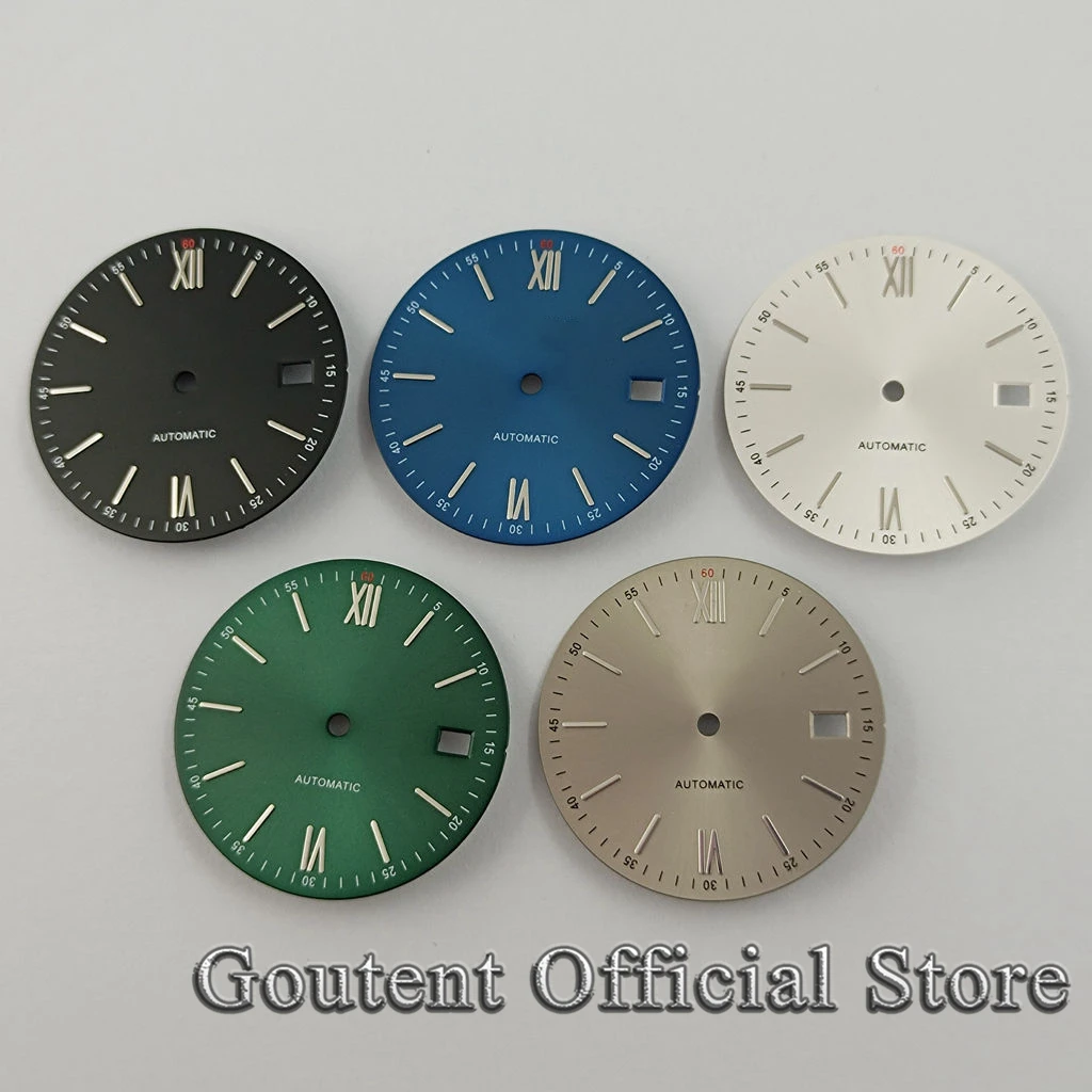 Goutent New 31mm Black/Blue/Gray/Silver/Yellow Sterile Watch Dial Date Fit NH35 NH35A Movement