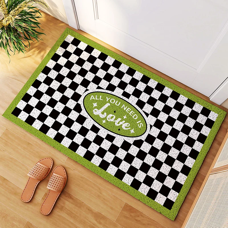 

Nordic Checkerboard Plaid Entrance Front Door Mat Bedroom Bathroom Mat Living Room Carpet Non-slip Silk Loop Dust-proof PVC Mat