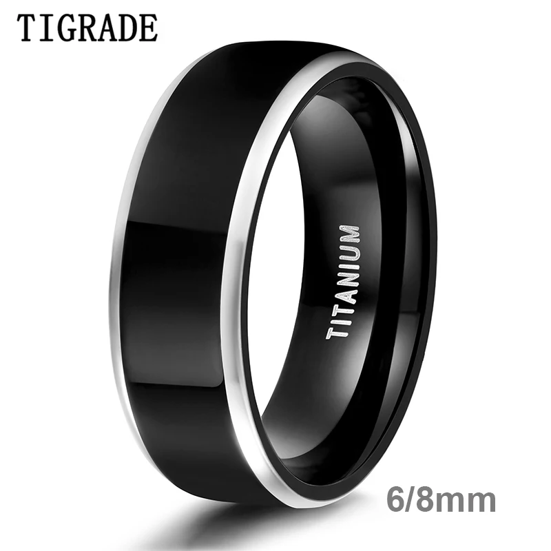 Tigrade Men Ring Black Luxury Wedding Band Pure Titanium Polished for Women Lover Rings Couple Engagement Jewelry Size 4-Size 14