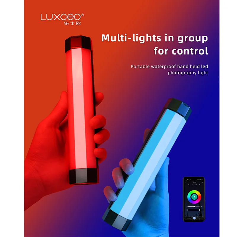 Luxboss P200 RGB ضوء عصا أنبوب مقاوم للماء يده LED PavoTube لينة الإضاءة الهاتف المحمول APP التحكم عن بعد VS nanlite 6C
