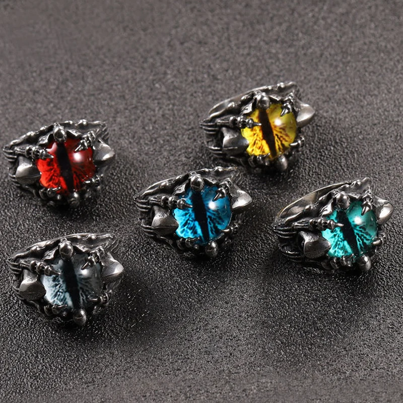 Punk Vintage Men Retro Dragon Claw Evil Eyes Rings Devil Eyeball Snake Animal Male Crystal Finger Ring Nightclubs Jewelry Gifts