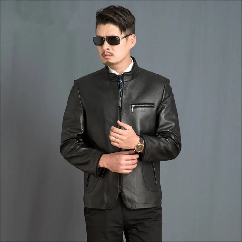 

Jacket Casual Black Real Mens Sheepskin Coat Spring Autumn Genuine Leather Jackets Parka Veste Cuir Homme FYY620