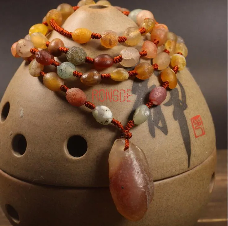 Wholesale Natural desert gobi stone agate stone necklace raisin color ethnic wind round bead sweater chain