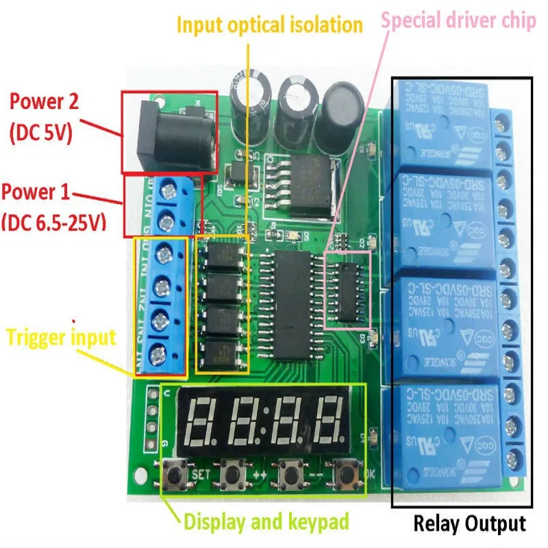 DC 12V 4 Channel Multifunction Cycle Delay Timer Relay Module for Timing Loop Interlock Self-locking