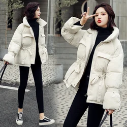 2024 New Winter Hooded Long Sleeve Solid Color Black Cotton-padded Warm Loose Big Size Jacket Women Parkas Fashion Outwear