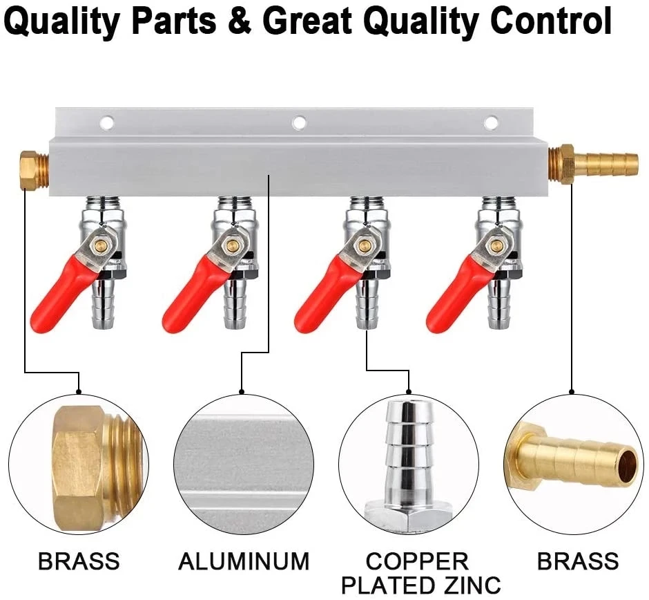 Gas Manifold Gas Line Splitter Homebrew Gas Distributor 5/16\'\' Barb Fitting With Check Valves For Beer Wine Brew 2/3/4 Way