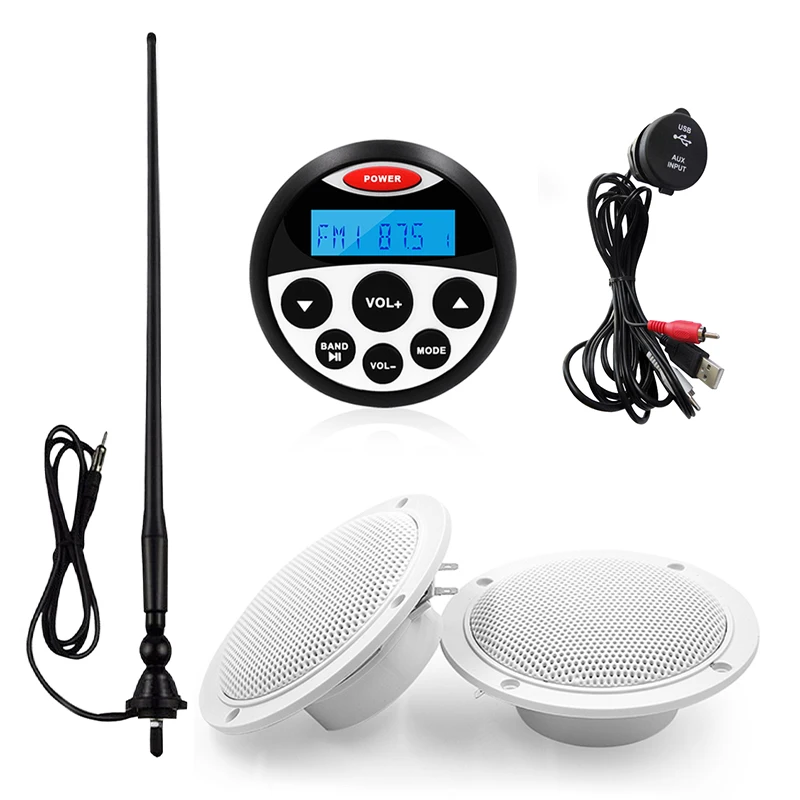 

Waterproof Marine Radio Boat Stereo Audio Bluetooth Media Receiver MP3 Player+4inch Marine Speaker+USB Audio Cable+AM FM Antenna