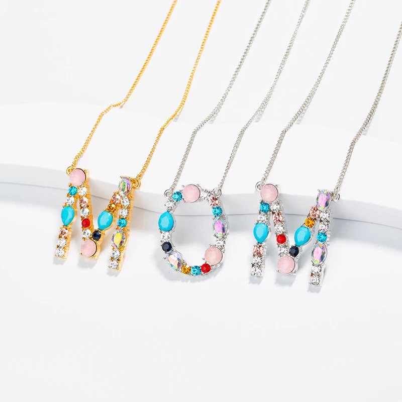 Fashion Charm Multicolor Initial 26 Alphabet Gold/Silver Color Necklace Micro Pave Zircon  Letter Necklaces Couple Name