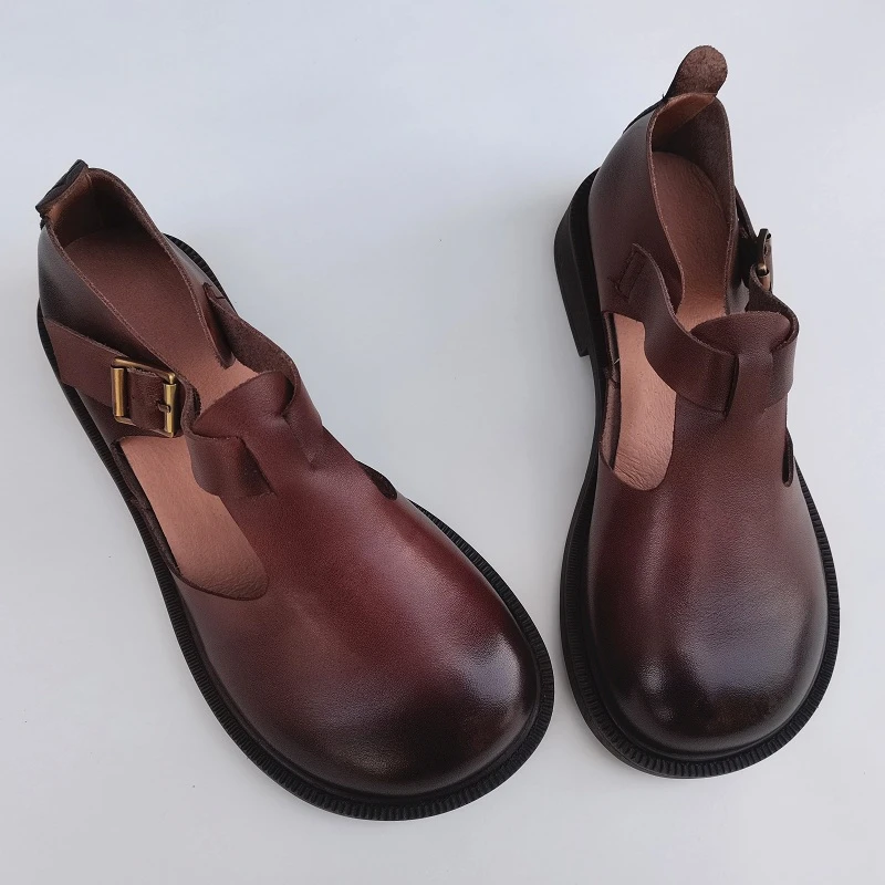 Careaymade-Genuine leather big shoes retro British style ugly cute women's shoes soft sole original handmade single shoes