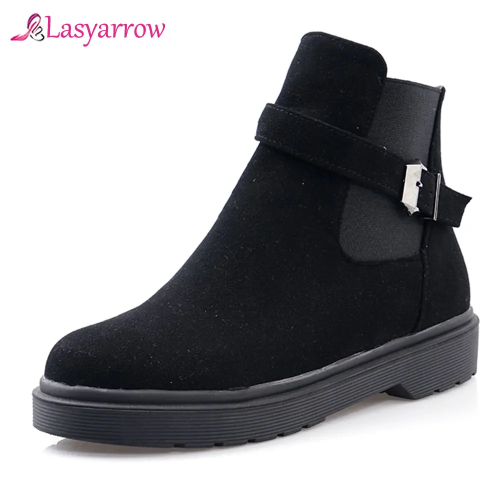 

Lasyarrow Autumn 2019 New Fashion Chelsea Boots Female Buckle Strap Black Low Heel Ankle Boots for Women Bootie Ladies Shoe J983