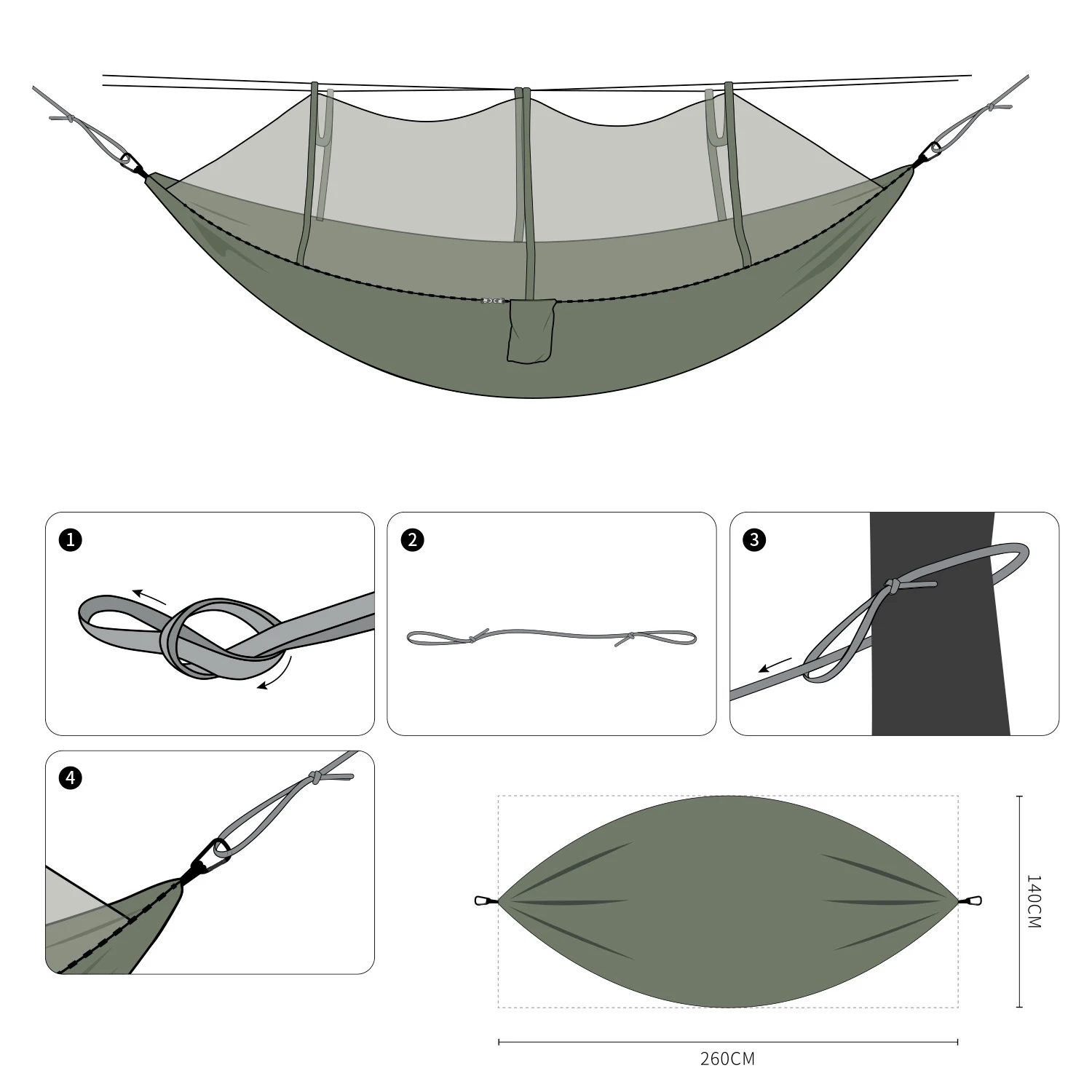 Outdoor Hammock with Mosquito Net, Camping Hanging Sleeping Bed, Portable Garden Swing, Double Chair, Parachute, Double Person