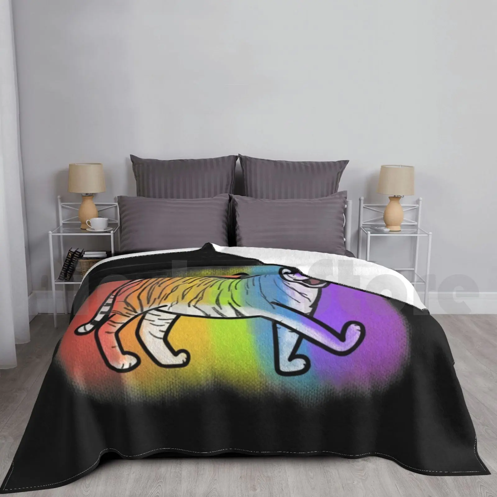 Flying Rainbow Tiger Blanket Fashion Custom Marymwoolf Mary Woolf Character Cute Tiger Cartoon Animal Funny Happy Rainbow