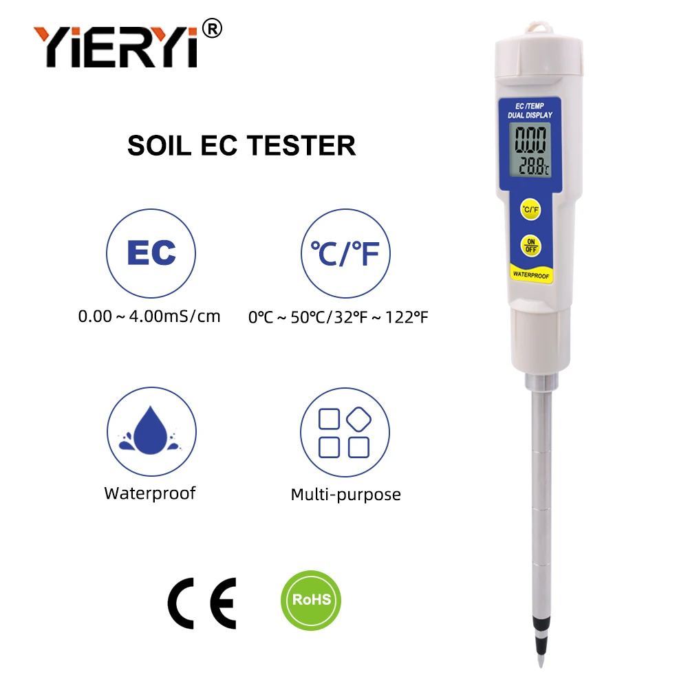 

yieryi EC-315 Multi-purpose Soil EC Tester Waterproof soil meter 0.00-4.00ms/cm for lab aquarium soil