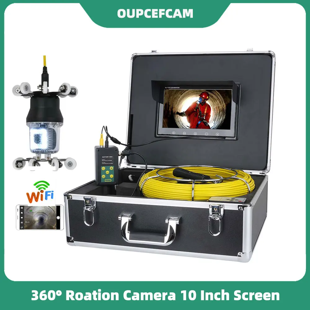 Drain Sewer Pipeline Industrial Endoscope 10 Inch Screen 360° Roation Camera 38 PCS LEDs WIFI Hotspot DVR Recording φ5mm Cable