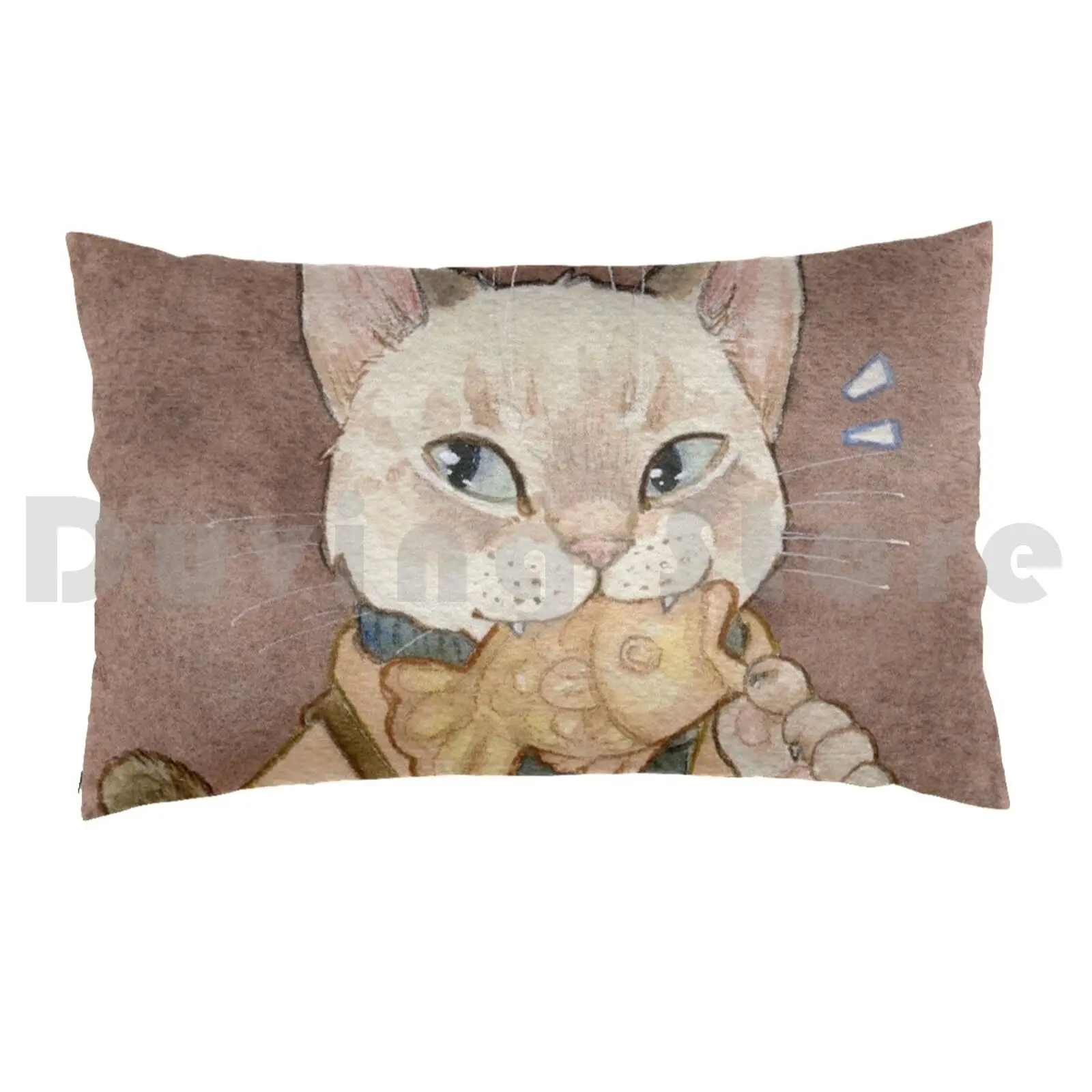 Taiyaki Cat Pillow Case 20*30 Inch Taiyaki Dessert Cat Cats Watercolor