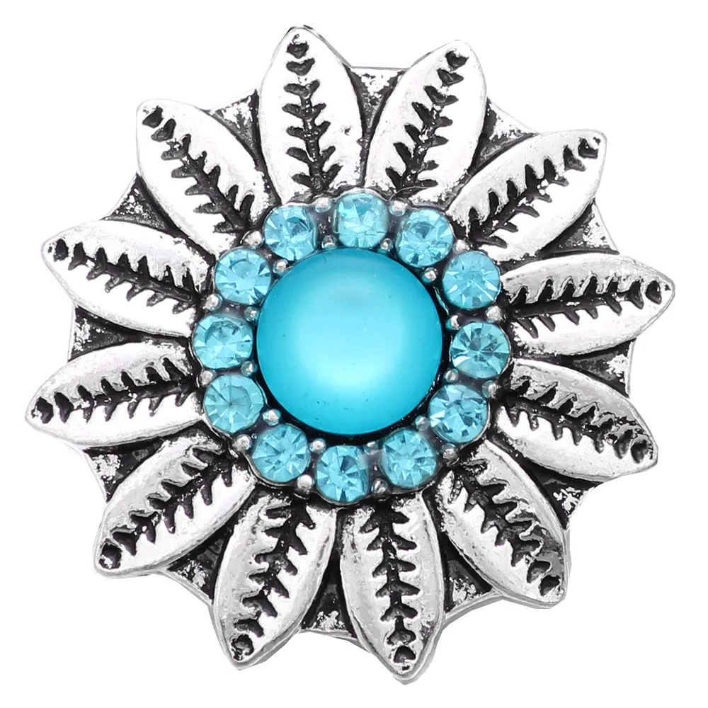 6pcs/lot Snap Button Jewelry Sky Blue Rhinestone Owl Cross Elephant Flower Snap Buttons Fit 18mm Snaps Jewelry Bracelets