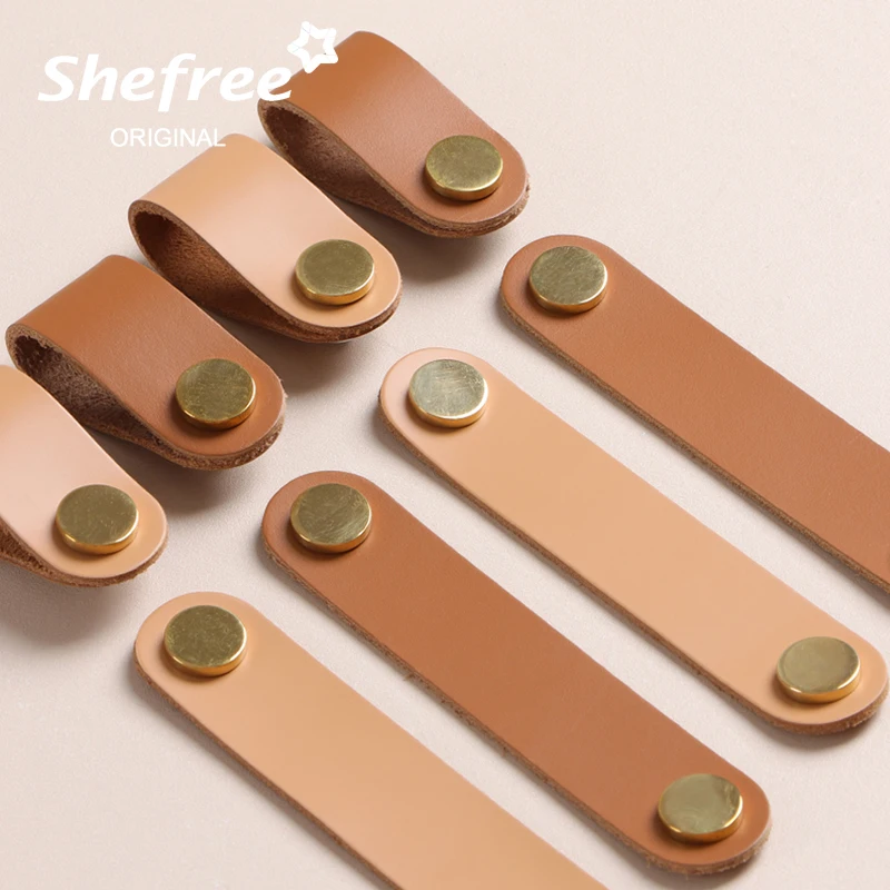 Nordic Kitchen Handles Door Pulls Gold Wardrobe Cupboard Furniture Drawer Cabinet Knobs Artificial Leather Brass Furniture Drawe